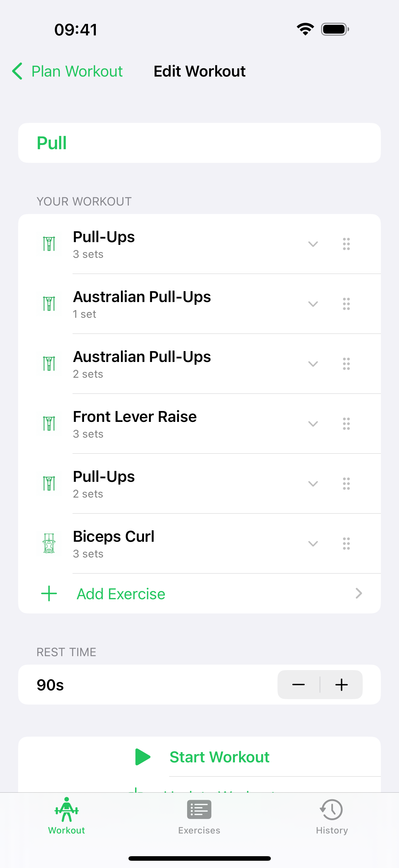 Editing a workout plan
