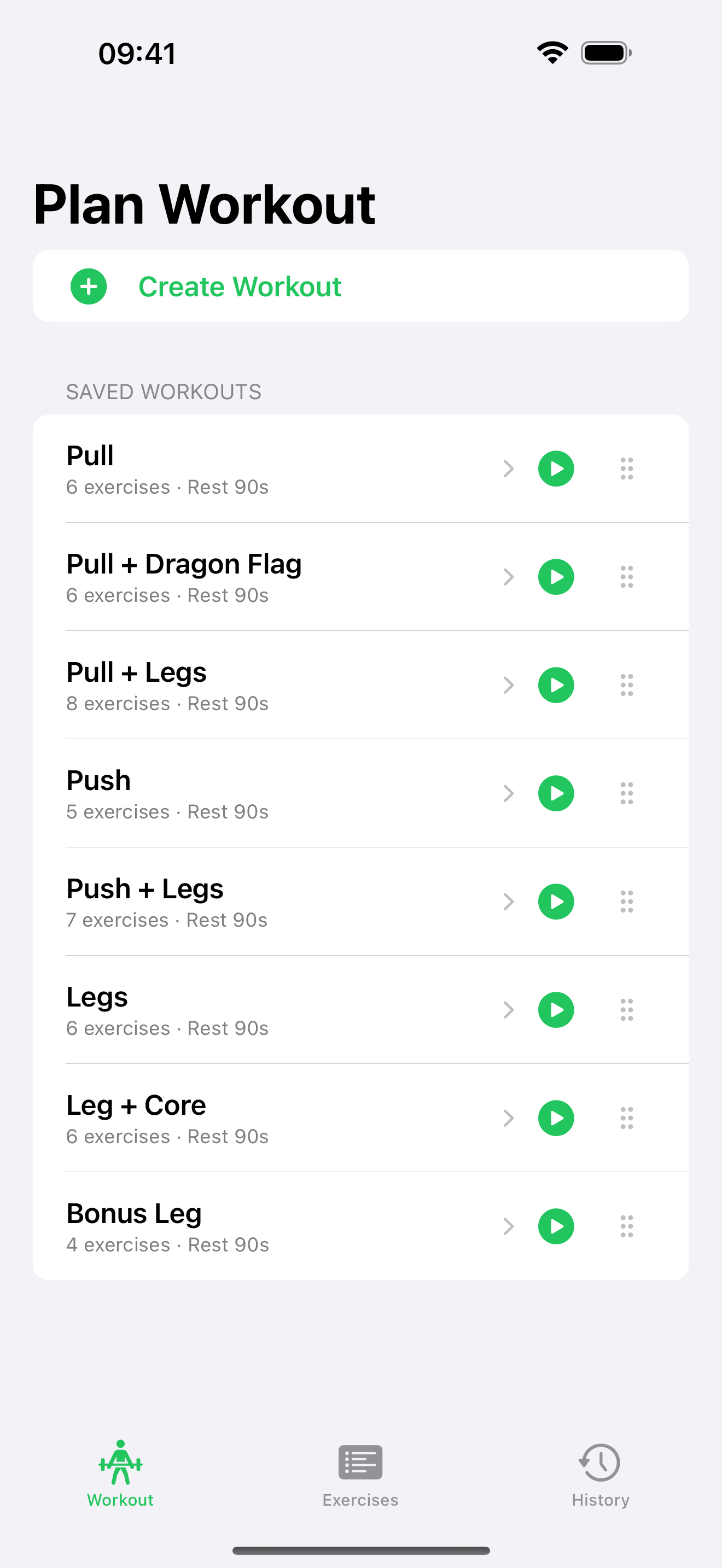 Only Workout plan list